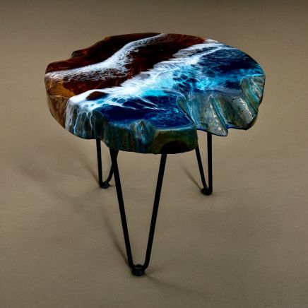 Teak & Resin Ocean Art Side Table